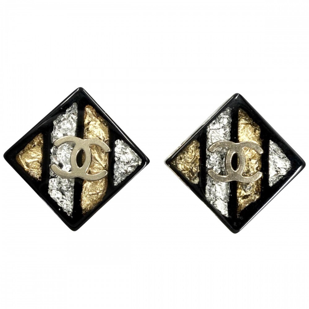 Chanel Earrings for Women, Coco Mark Design, Diamond Shape, CHANEL 16C, Black...
